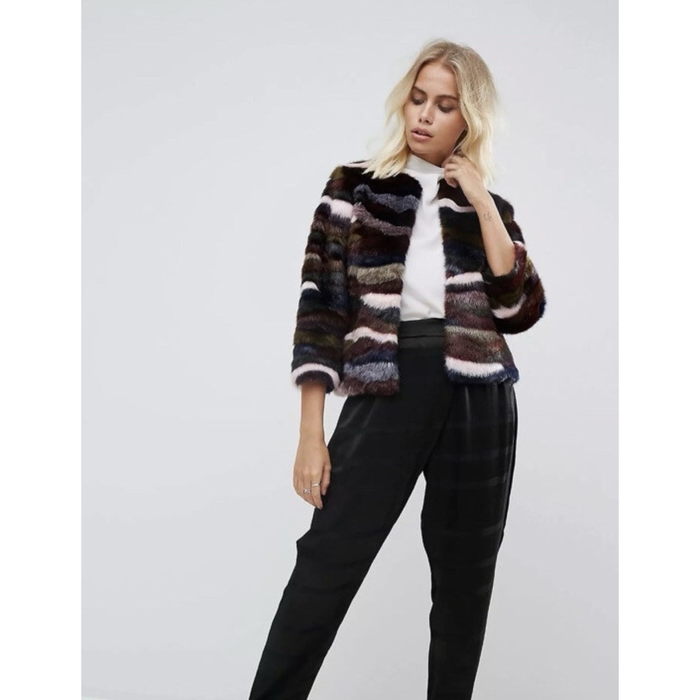 Ted Baker Robarla Multi Color Faux Fur Jacket